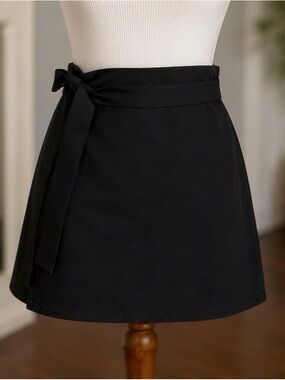 Theory Black Wrap Mini Skirt Tie Waist Stretch Cotton Designer Classic Size 8